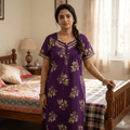Purple background yellow floral pattern Nighty Onezeros.in