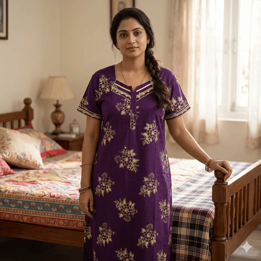 Purple background yellow floral pattern Nighty Onezeros.in
