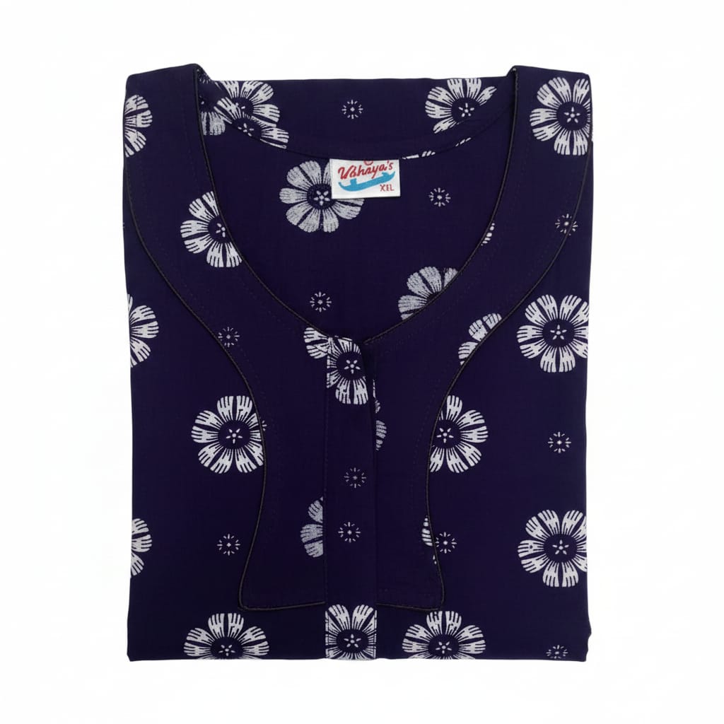 Purple Floral Cotton Nighty for Women – Soft Breathable Full Length Nightdress OneZeros