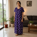 Purple Floral Cotton Nighty for Women – Soft Breathable Full Length Nightdress XXL OneZeros