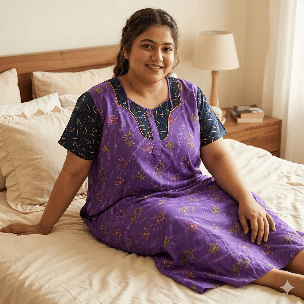 Purple Floral Pattern Big Size Nighty Onezeros.in