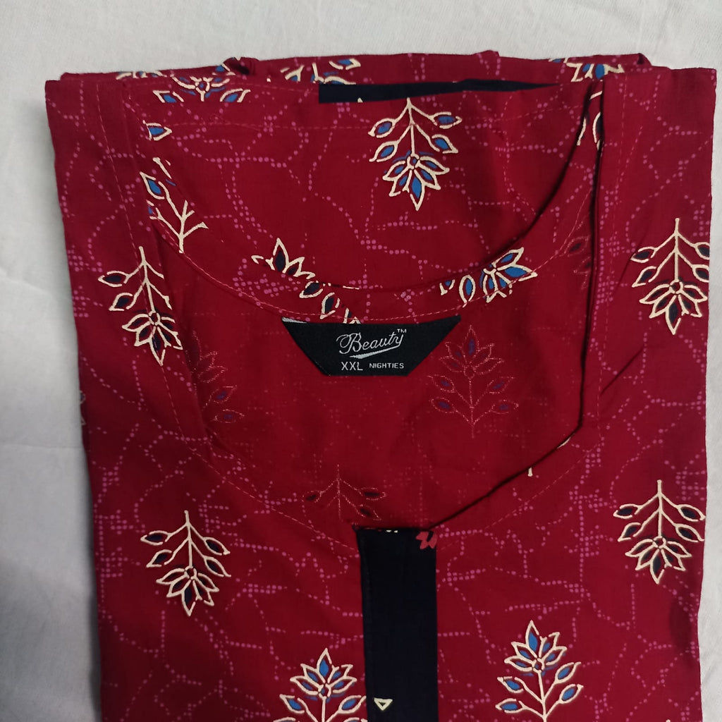 Red Ruby Leaf Pattern Nighty 2XL Onezeros.in