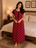 Red Ruby Leaf Pattern Nighty 2XL Onezeros.in