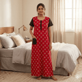 Red with black accents Pattern Nighty Onezeros.in