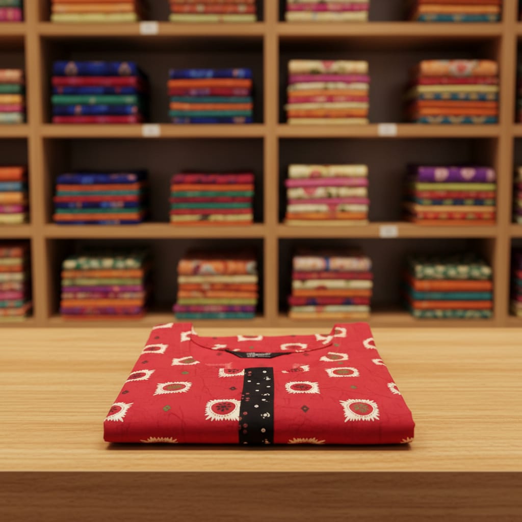 Red with black accents Pattern Nighty Onezeros.in