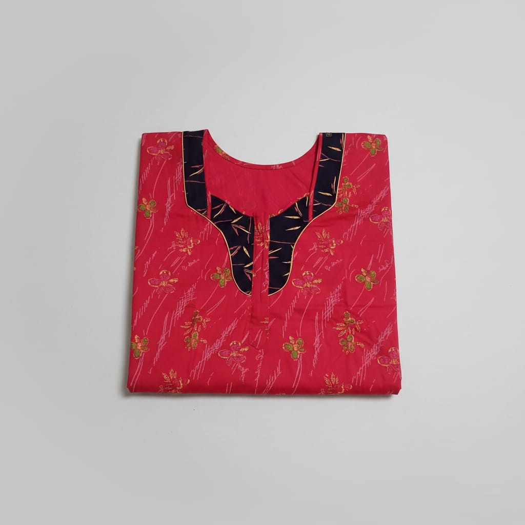 Red with Black Floral Pattern Big Size Nighty Onezeros.in