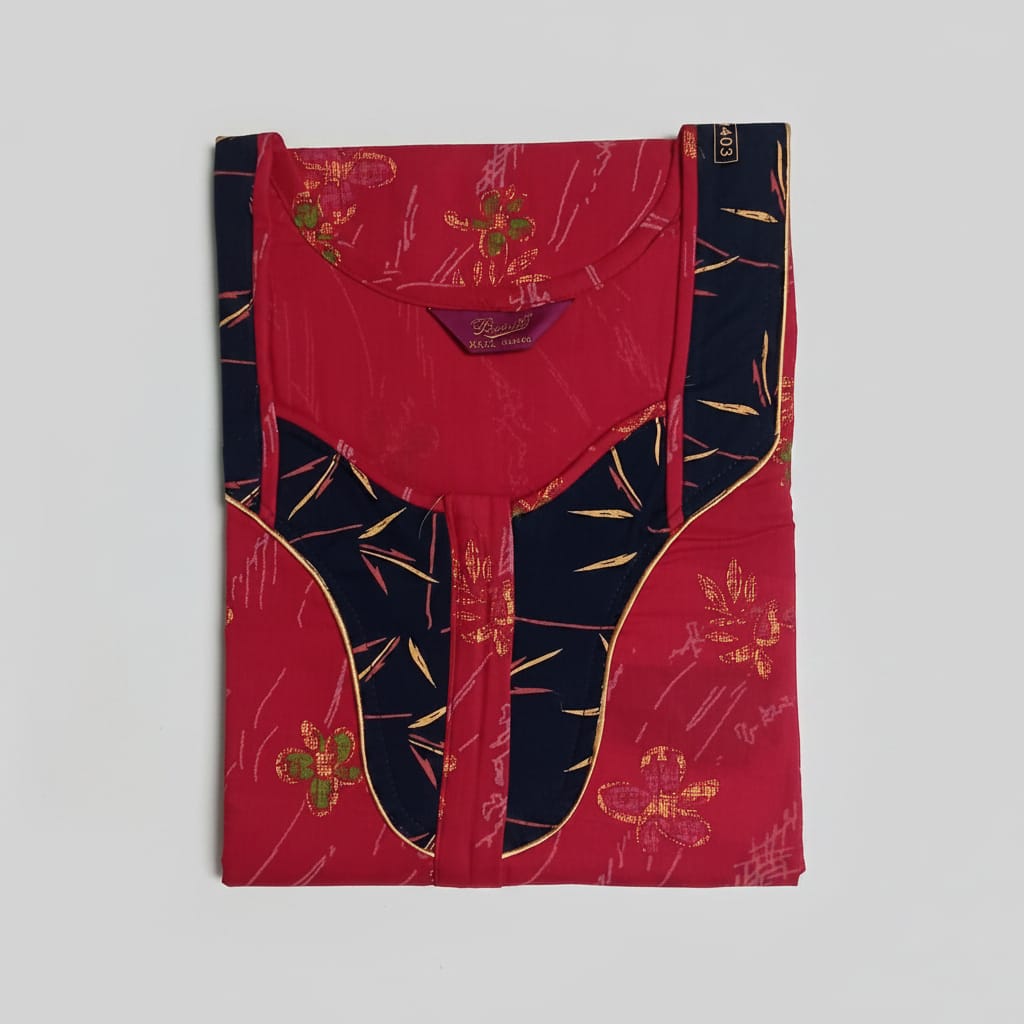 Red with Black Floral Pattern Big Size Nighty Onezeros.in