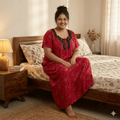 Red with Black Floral Pattern Big Size Nighty Onezeros.in