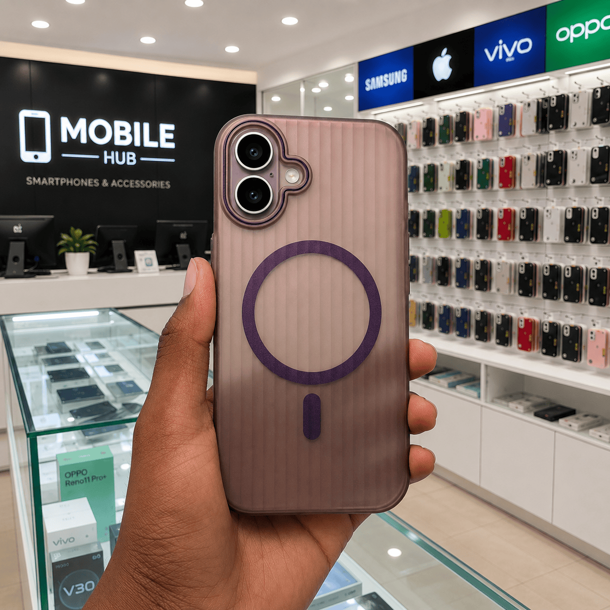 Striped Corrugated Board Pattern Back Cover for iPhone 16 Phone Case Dark Purble Onezeros.in