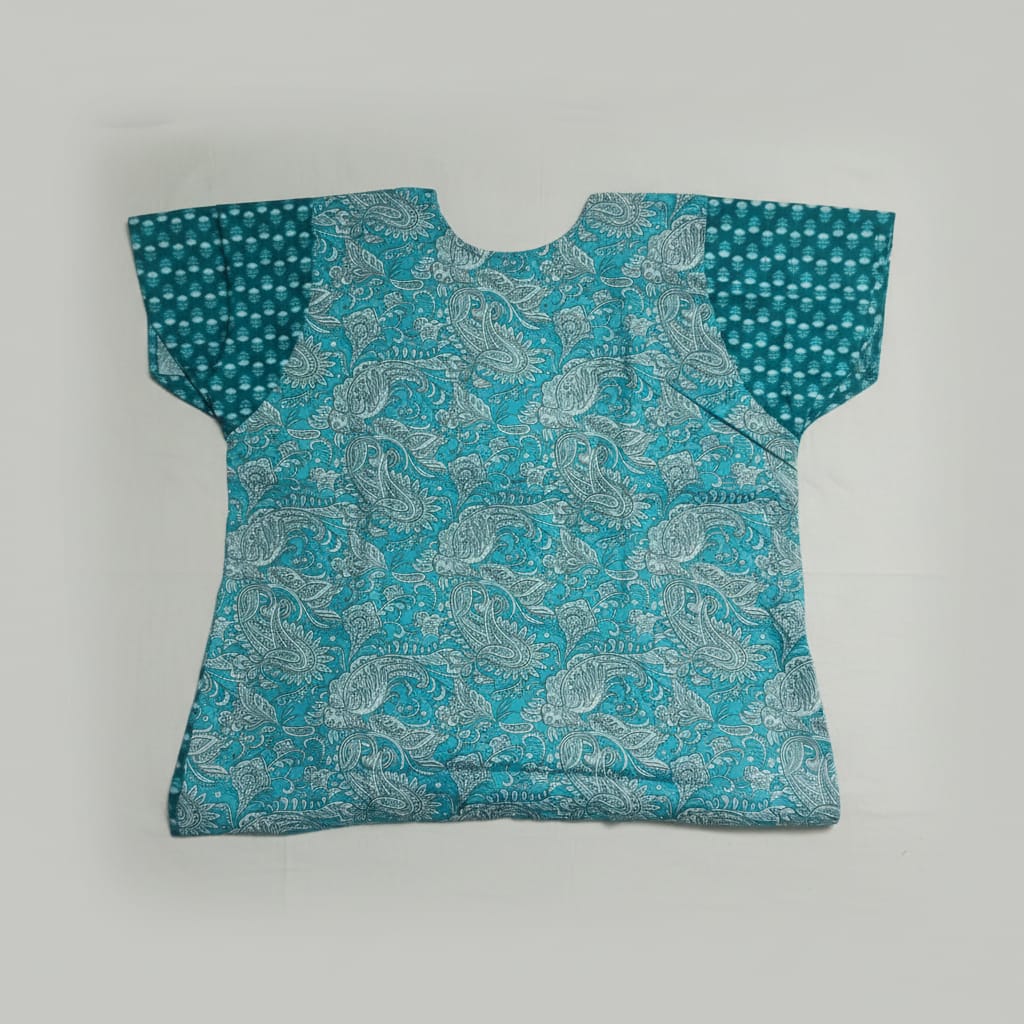 Teal Color Floral Pattern Nighty Onezeros.in