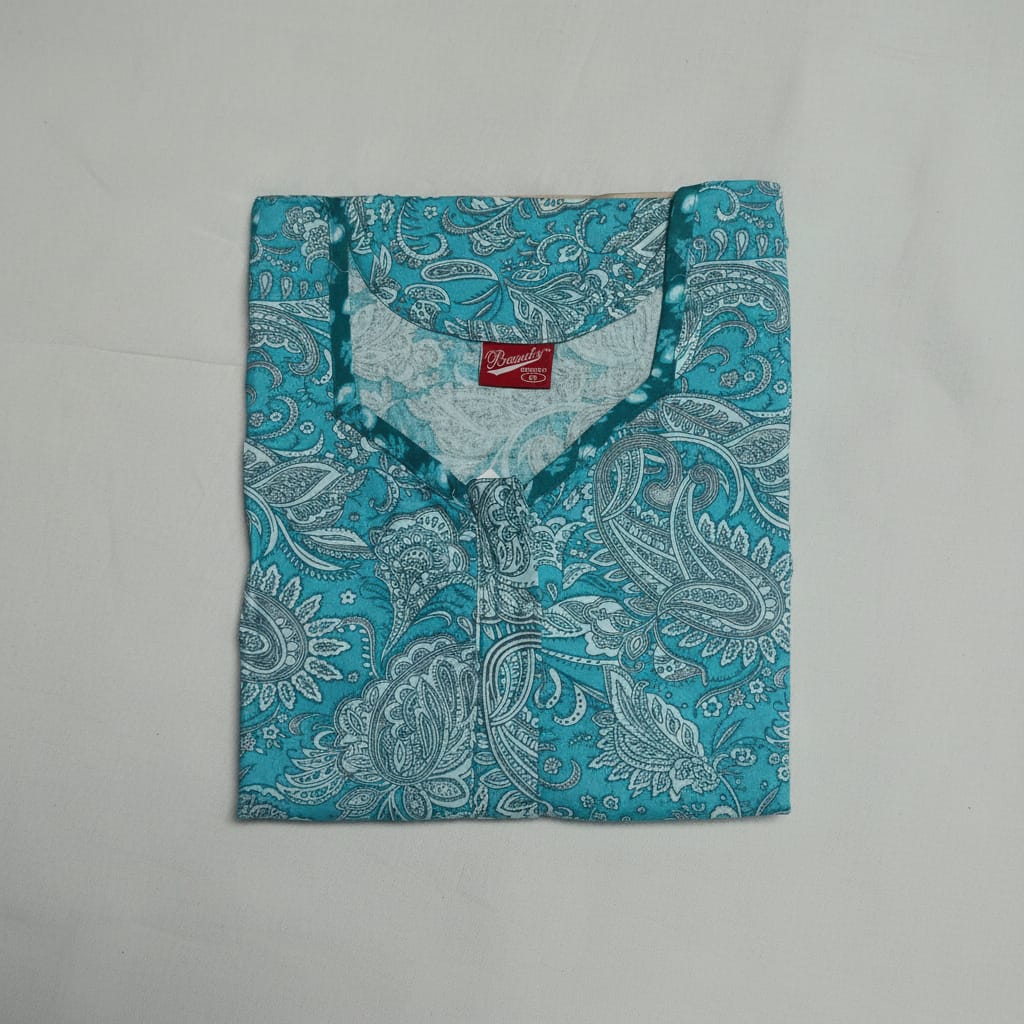 Teal Color Floral Pattern Nighty Onezeros.in