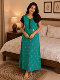 Teal Ruby Leaf Pattern Nighty 2XL Onezeros.in