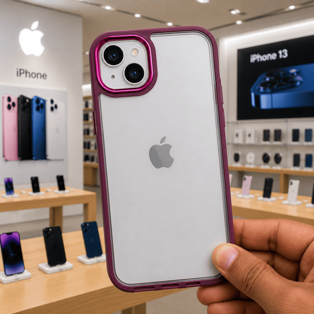 Transparent Design Case For iPhone 13 Electroplating Camera Phone Cover Maroon Onezeros.in