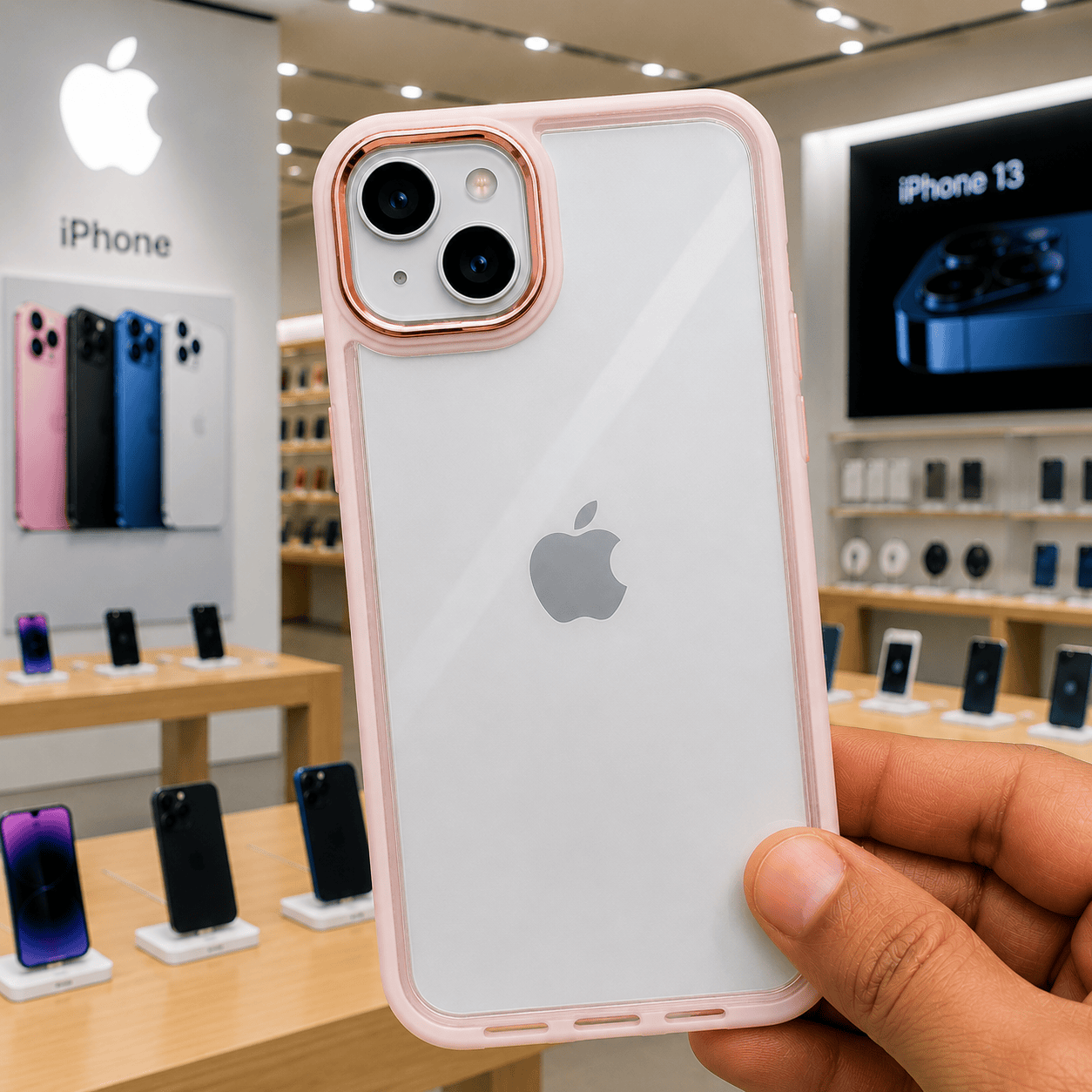 Transparent Design Case For iPhone 13 Electroplating Camera Phone Cover Pink Onezeros.in