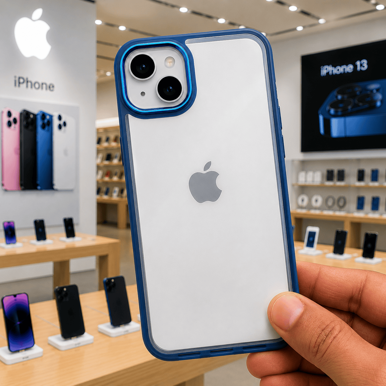 Transparent Design Case For iPhone 13 Electroplating Camera Phone Cover Blue Onezeros.in