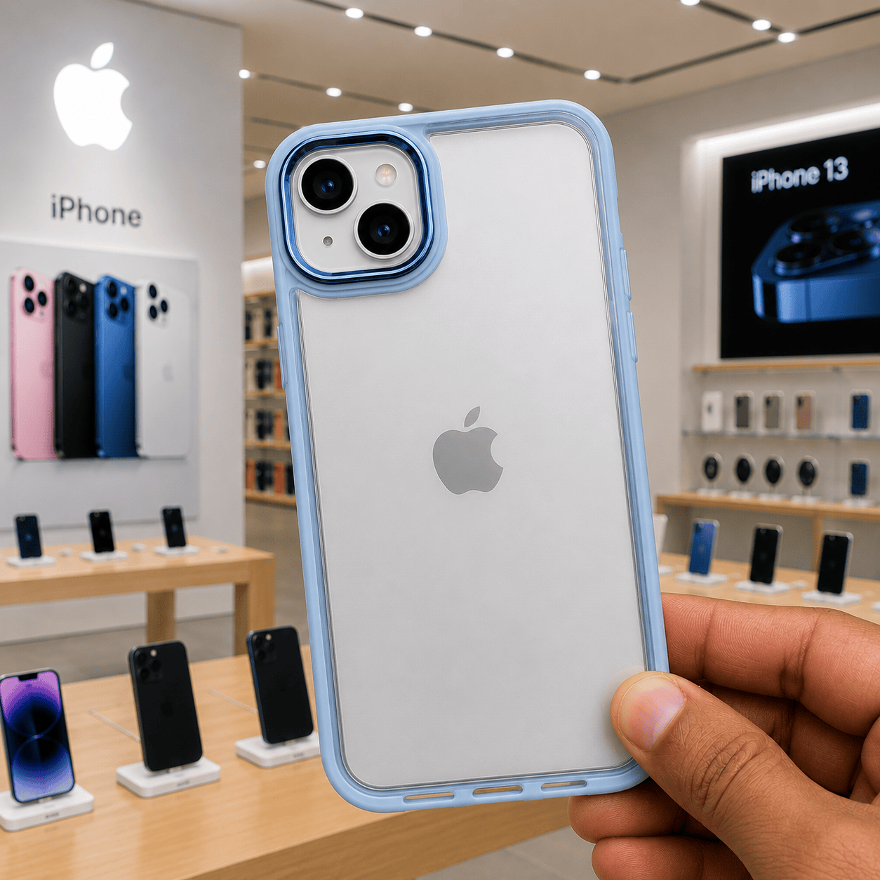 Transparent Design Case For iPhone 13 Electroplating Camera Phone Cover Cyan Onezeros.in