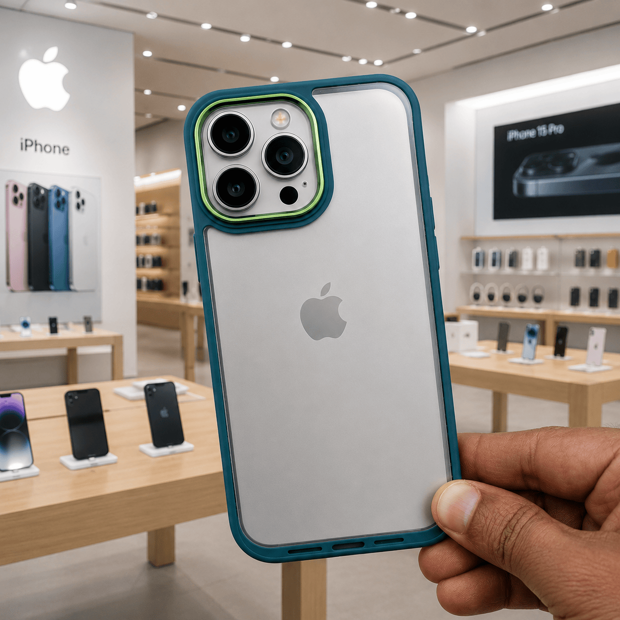 Transparent Design Case For iPhone 13 Pro Electroplating Camera Phone Cover Green Onezeros.in