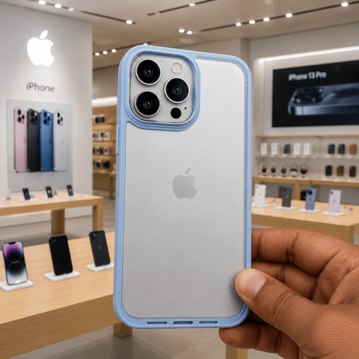 Transparent Design Case For iPhone 13 Pro Electroplating Camera Phone Cover Cyan Onezeros.in