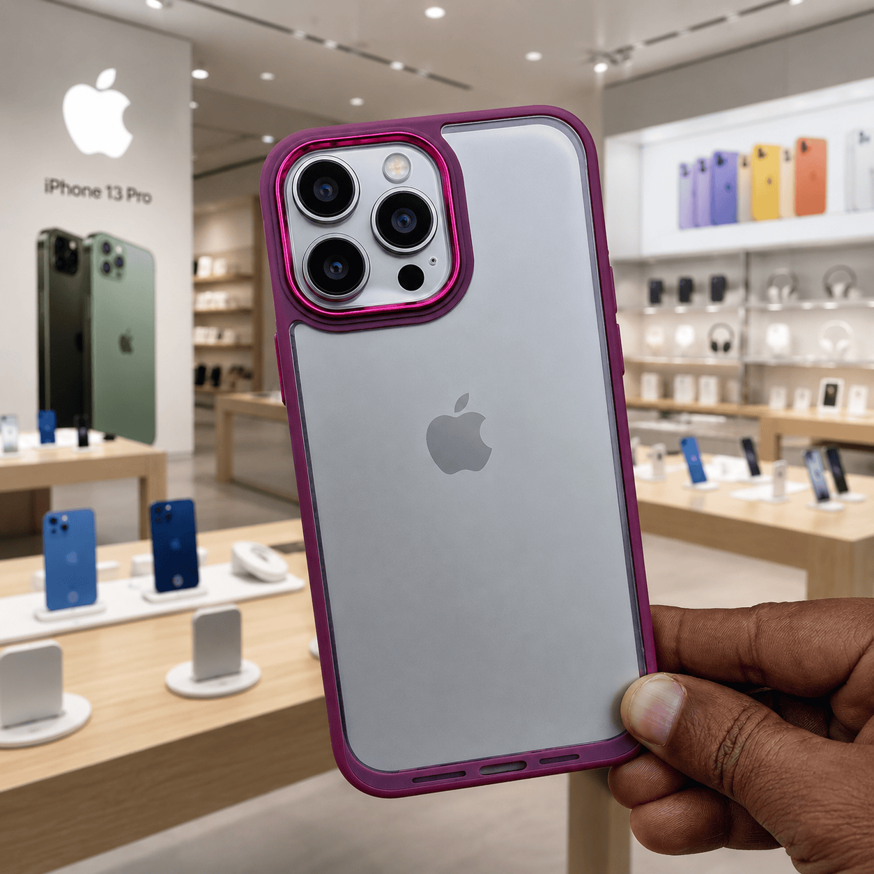 Transparent Design Case For iPhone 13 Pro Electroplating Camera Phone Cover Maroon Onezeros.in
