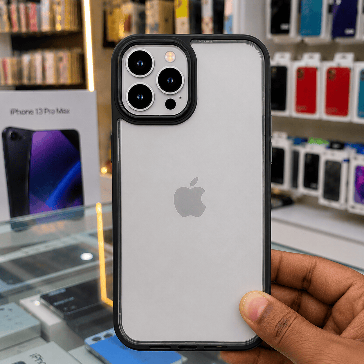 Transparent Design Case For iPhone 13 Pro Max Electroplating Camera Phone Cover Black Onezeros.in