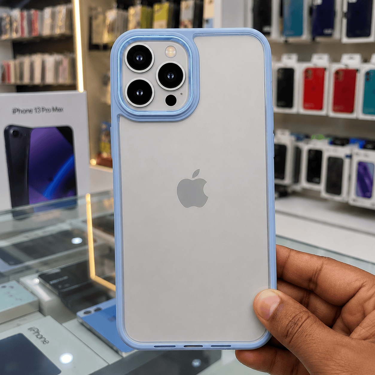 Transparent Design Case For iPhone 13 Pro Max Electroplating Camera Phone Cover Cyan Onezeros.in
