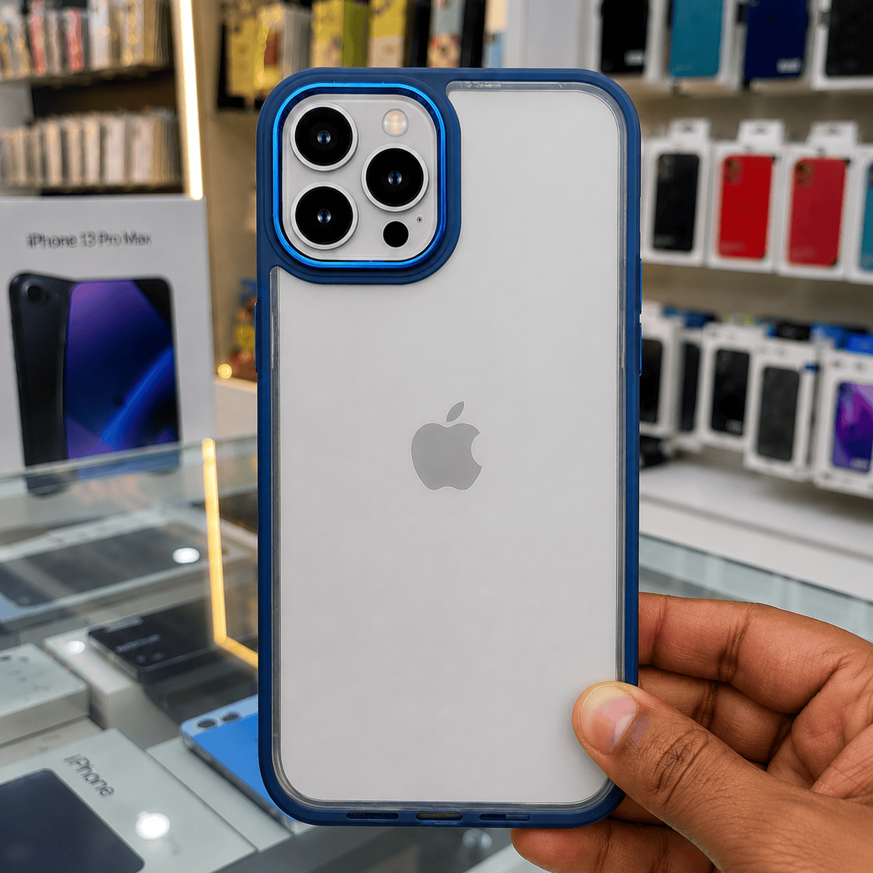 Transparent Design Case For iPhone 13 Pro Max Electroplating Camera Phone Cover Blue Onezeros.in