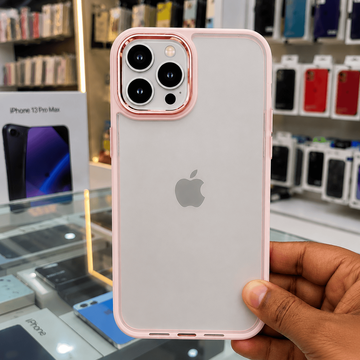 Transparent Design Case For iPhone 13 Pro Max Electroplating Camera Phone Cover Pink Onezeros.in