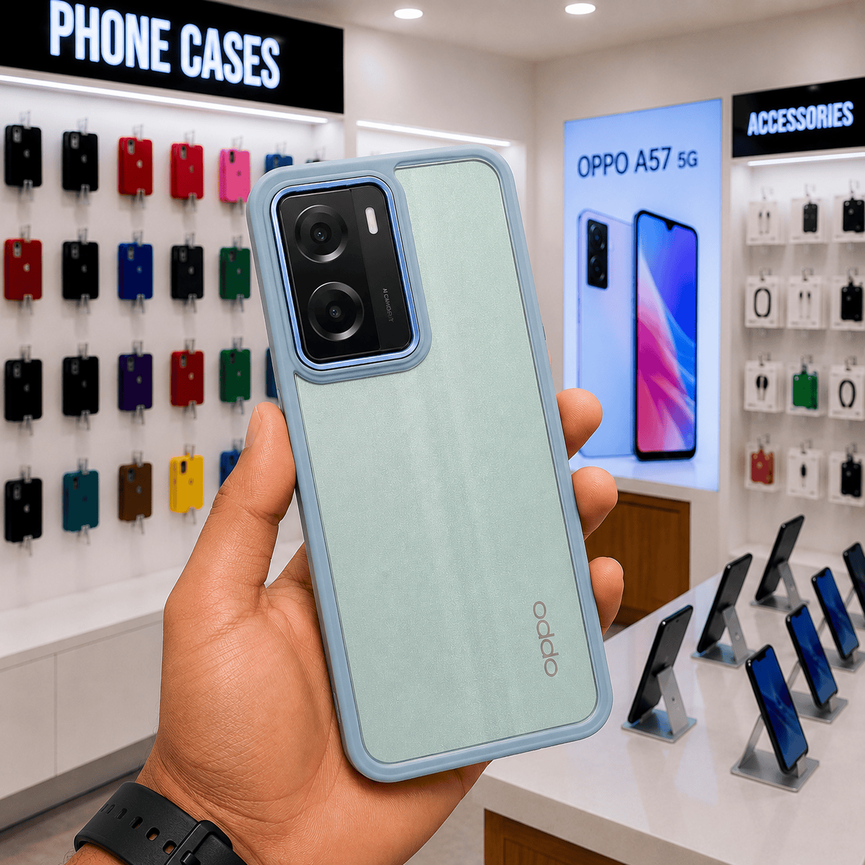 Transparent Design Case For OPPO A57 Electroplating Camera Phone Cover Cyan Onezeros.in