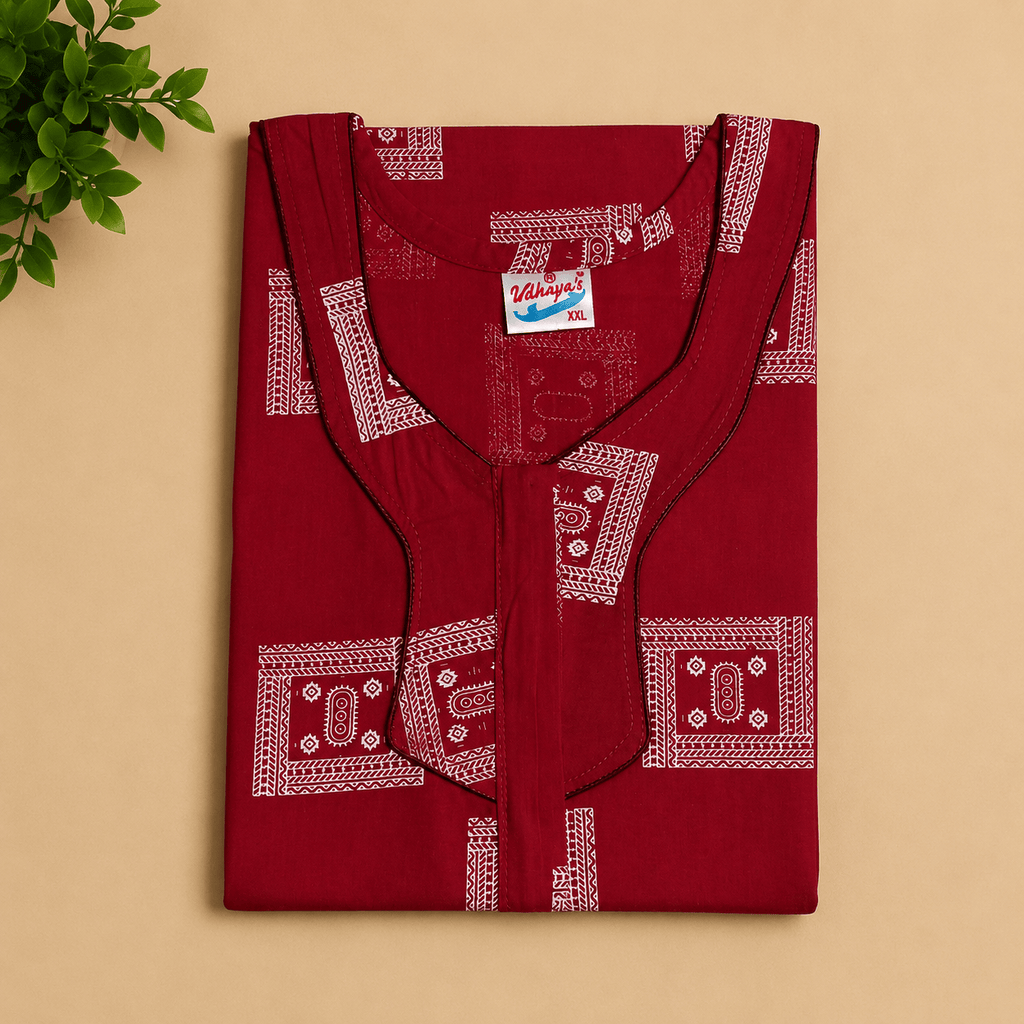 Udhaya Cotton Printed Red Nighty for Women | Soft Breathable Daily Wear Nightgown XXL OneZeros