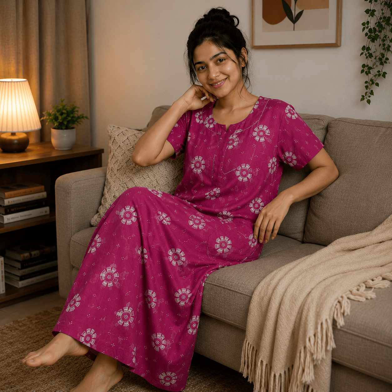 Udhaya's Floral Cotton Nighty for Women XXL – Soft Front Zip Cotton Nightwear & Home Wear OneZeros