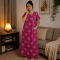 Udhaya's Floral Cotton Nighty for Women XXL – Soft Front Zip Cotton Nightwear & Home Wear OneZeros