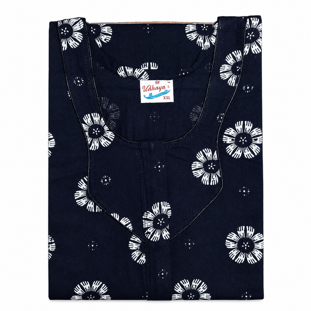 Udhaya's Women's Cotton Floral Printed Nighty with Front Zip | Soft Daily Wear Night Gown (Navy Blue) XXL OneZeros
