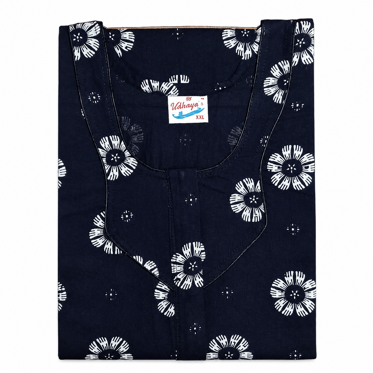 Udhaya's Women's Cotton Floral Printed Nighty with Front Zip | Soft Daily Wear Night Gown (Navy Blue) XXL OneZeros