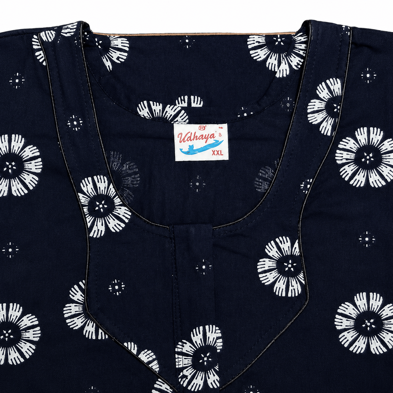 Udhaya's Women's Cotton Floral Printed Nighty with Front Zip | Soft Daily Wear Night Gown (Navy Blue) XXL OneZeros