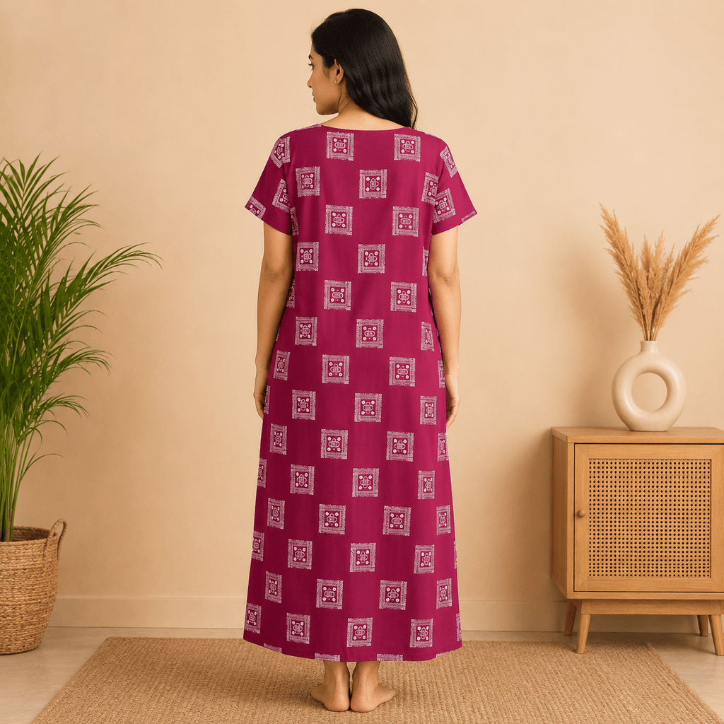 Udhaya Women's 100% Cotton Printed Nighty with Piping Neckline & One Pocket XXL OneZeros