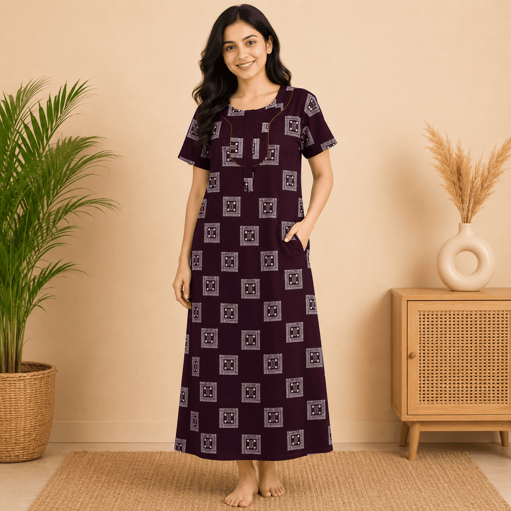 Udhaya Women's 100% Cotton Printed Nighty with Stylish Piping Neckline & Front Pocket XXL OneZeros