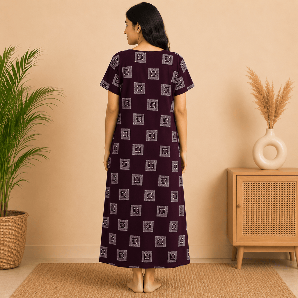 Udhaya Women's 100% Cotton Printed Nighty with Stylish Piping Neckline & Front Pocket XXL OneZeros