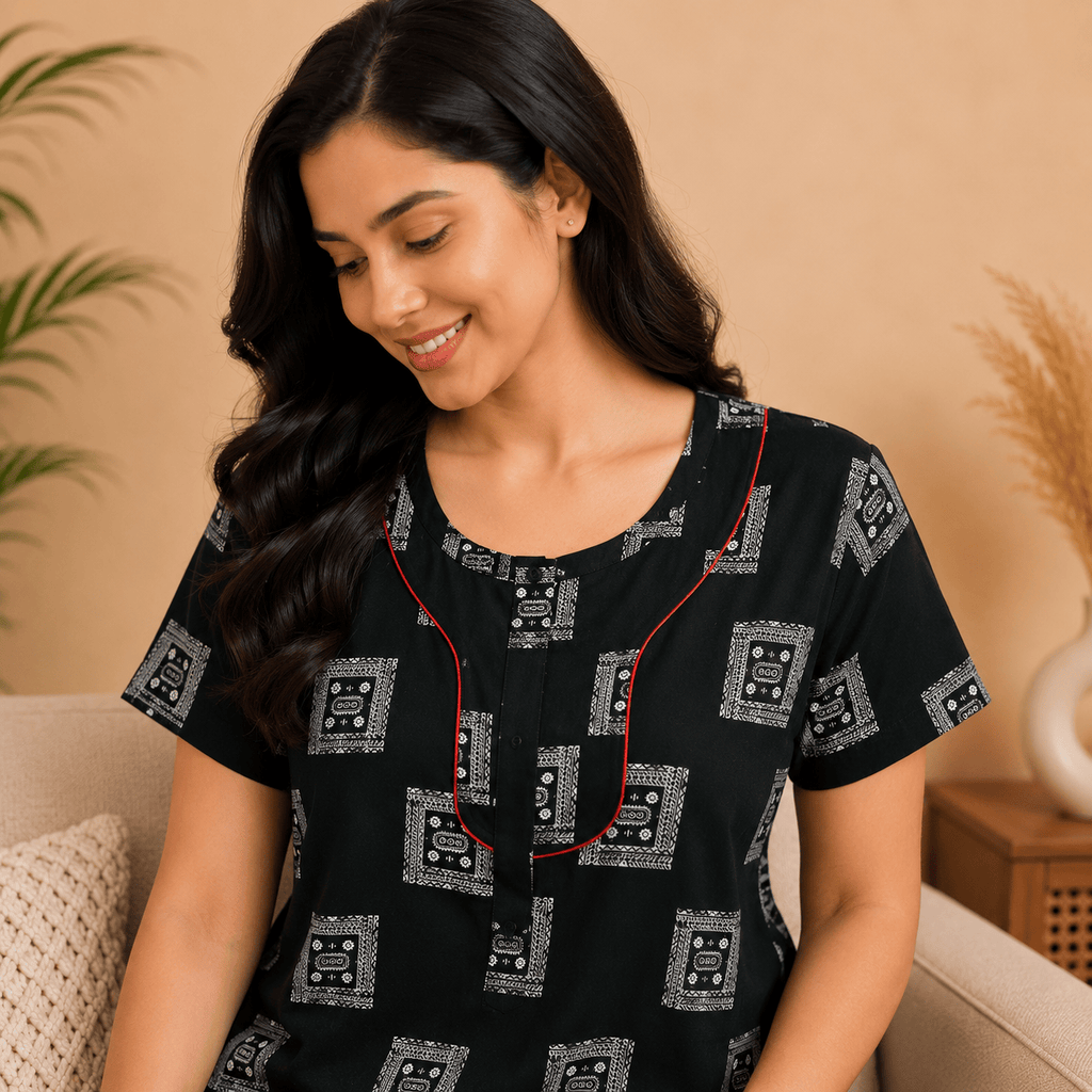 Udhaya Women's 100% Cotton Printed Nighty with Stylish Piping Neckline & One Front Pocket – Dark Green XXL OneZeros