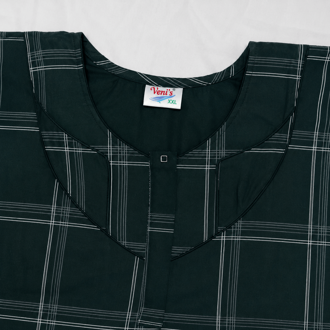 Veni's Cotton Checked Front Zip Nighty for Women – Dark Green | Soft Cotton Nightwear OneZeros