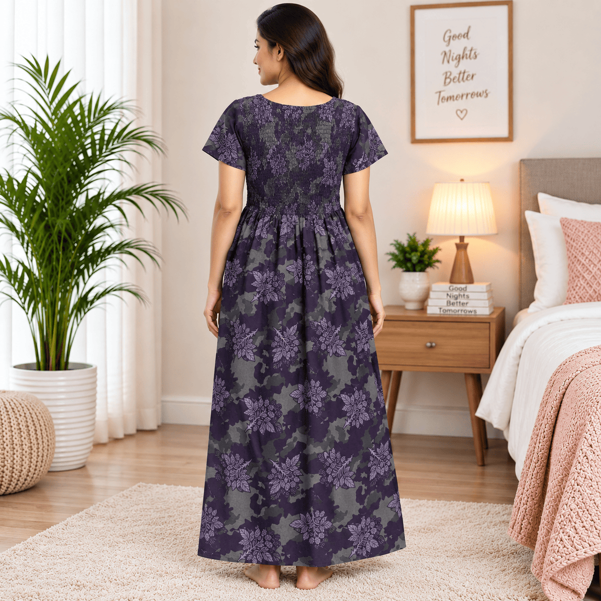 Veni's Cotton Floral Frock Nighty for Women – Stretchable Elastic Chest Free Size OneZeros