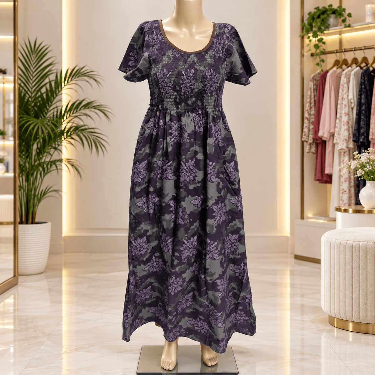 Veni's Cotton Floral Frock Nighty for Women – Stretchable Elastic Chest Free Size OneZeros