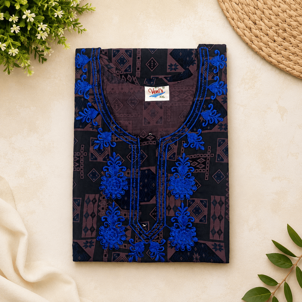 Veni's Rayon Floral Embroidered Front Zip Nighty for Women – Soft & Comfortable XXL Sleepwear XXL OneZeros