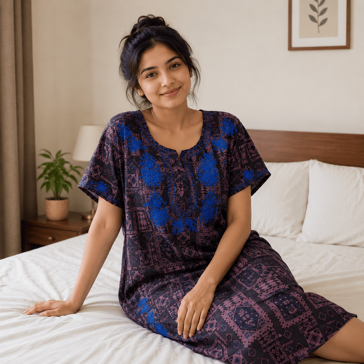 Veni's Rayon Floral Embroidered Front Zip Nighty for Women – Soft & Comfortable XXL Sleepwear XXL OneZeros