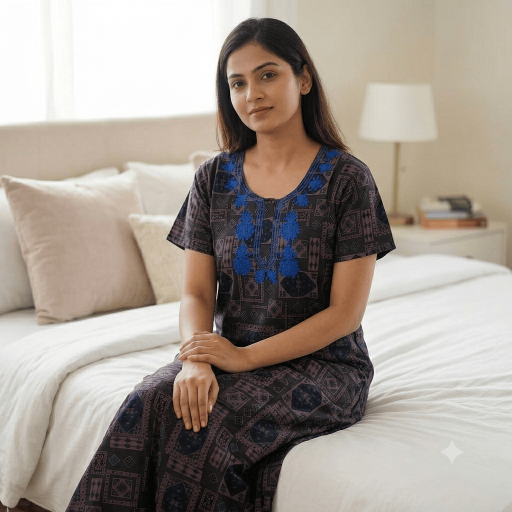 Veni's Rayon Floral Embroidered Front Zip Nighty for Women – Soft & Comfortable XXL Sleepwear XXL OneZeros
