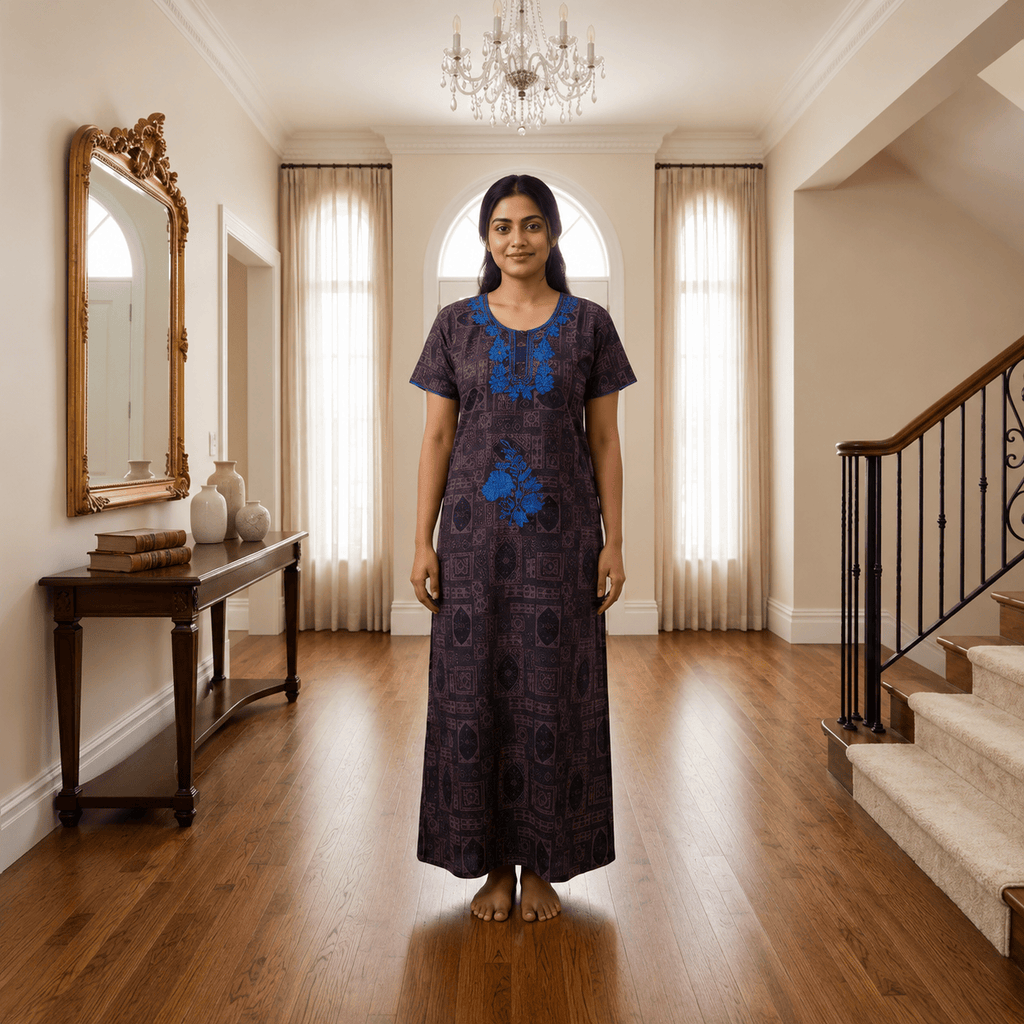 Veni's Rayon Floral Embroidered Front Zip Nighty for Women – Soft & Comfortable XXL Sleepwear XXL OneZeros