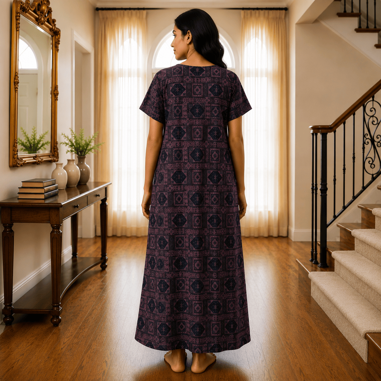 Veni's Rayon Floral Embroidered Front Zip Nighty for Women – Soft & Comfortable XXL Sleepwear XXL OneZeros