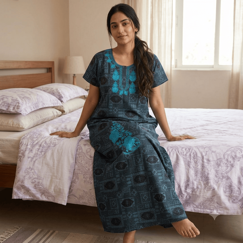 Veni's Rayon Floral Embroidered Nighty for Women – Soft & Comfortable Daily Wear XXL OneZeros