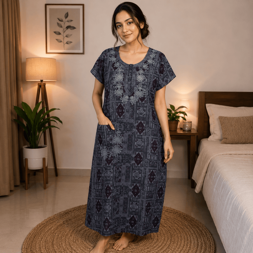 Veni's Rayon Printed Nighty with Elegant Embroidered Neckline – Soft & Comfortable Women's Night Gown XXL OneZeros
