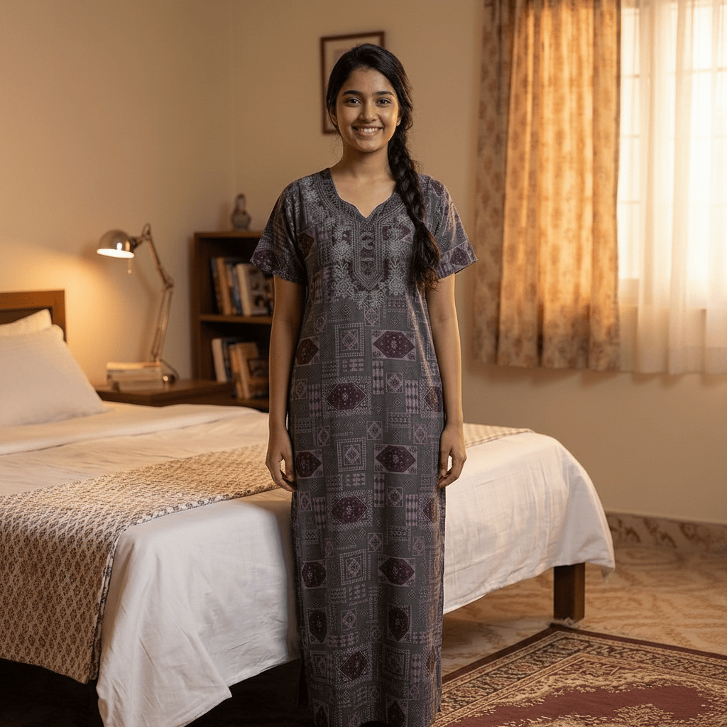 Veni's Rayon Printed Nighty with Elegant Embroidered Neckline – Soft & Comfortable Women's Night Gown XXL OneZeros