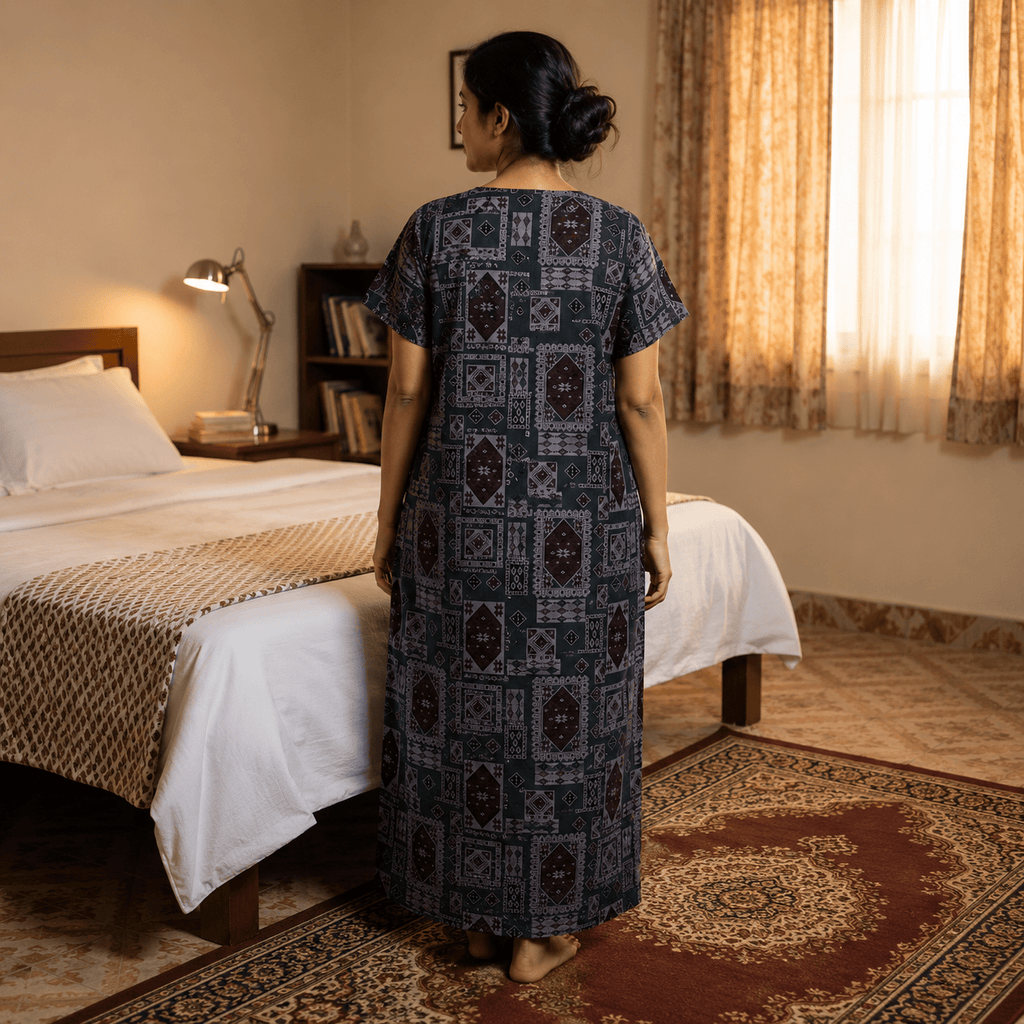 Veni's Rayon Printed Nighty with Elegant Embroidered Neckline – Soft & Comfortable Women's Night Gown XXL OneZeros